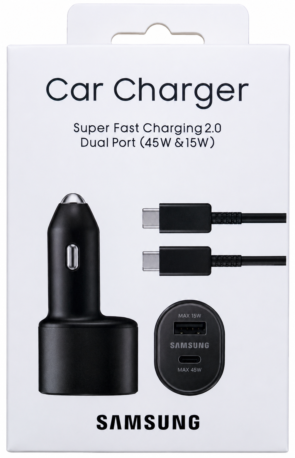 Samsung 60W Super Fast Car Charger 2.0 – Dual Port (45W USB-C + 15W USB-A) Fast Charging Car Adapter
