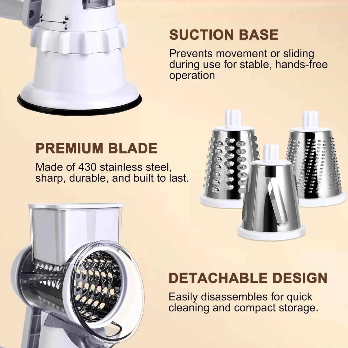 Manual Rotary Cheese Grater with Handle - White