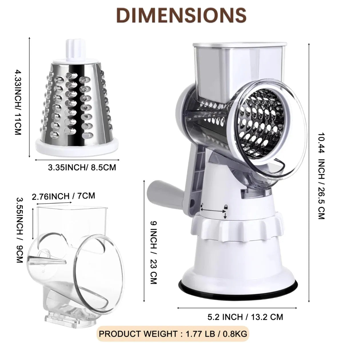 Manual Rotary Cheese Grater with Handle - White