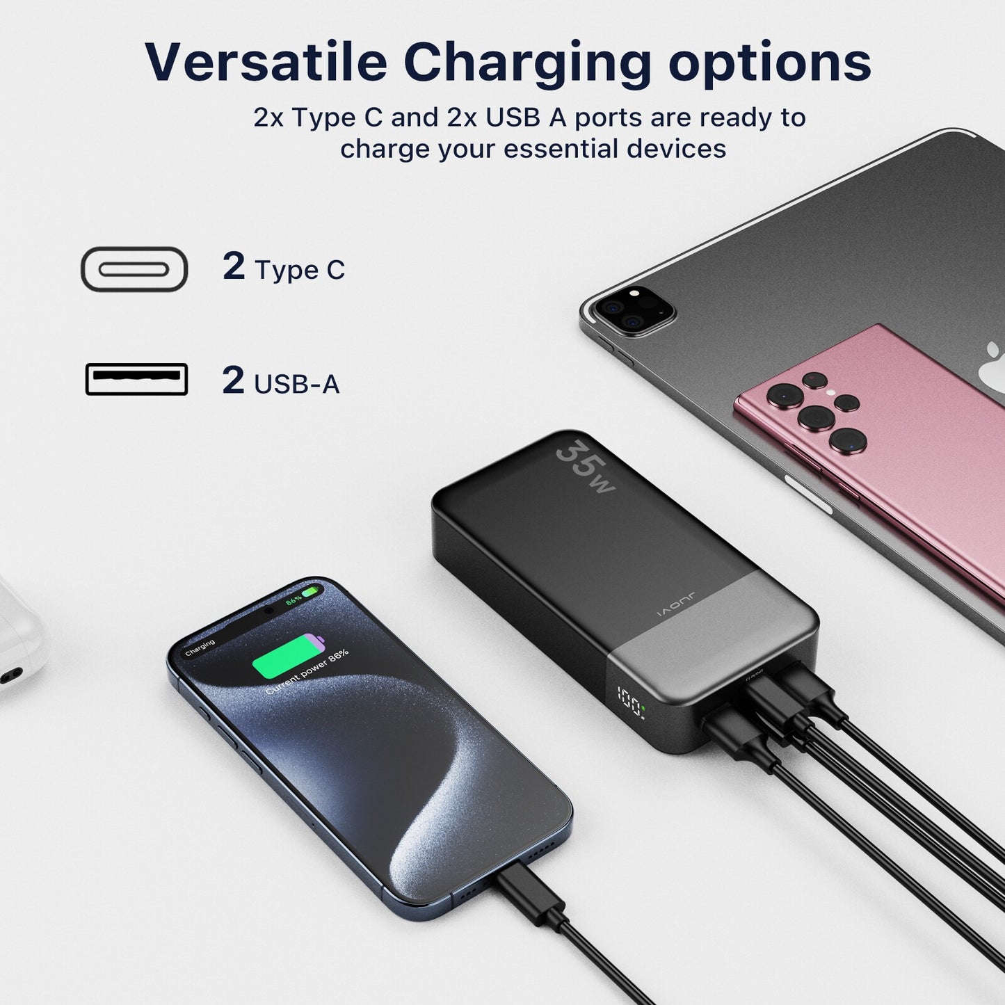 Power Bank 20000mAh 35W Charging Portable External Battery Backup For Cell Phone