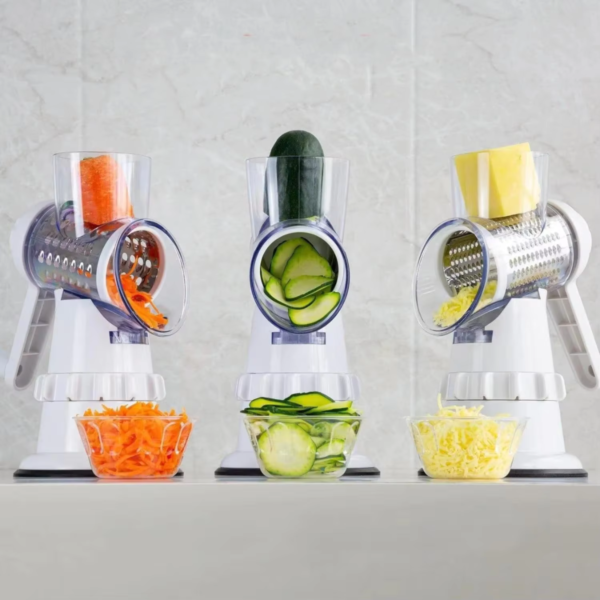 Manual Rotary Cheese Grater with Handle - White
