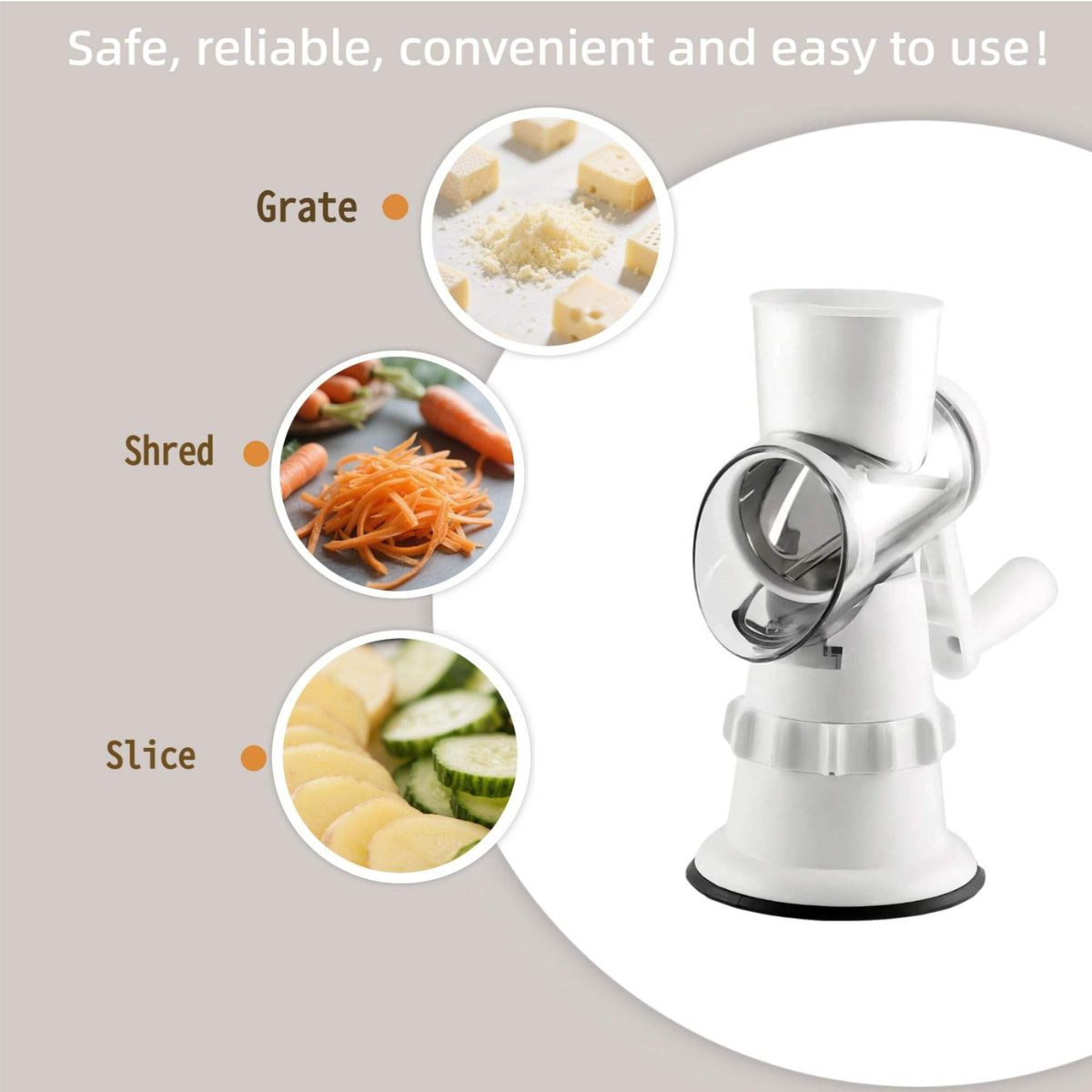Manual Rotary Cheese Grater with Handle - White