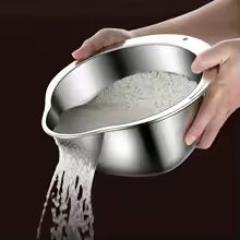 Multi-Functional Stainless Steel Rice Washing Bowl with Drain Holes – 2-in-1 Rice, Fruit & Vegetable Strainer Colander for Kitchen Use
