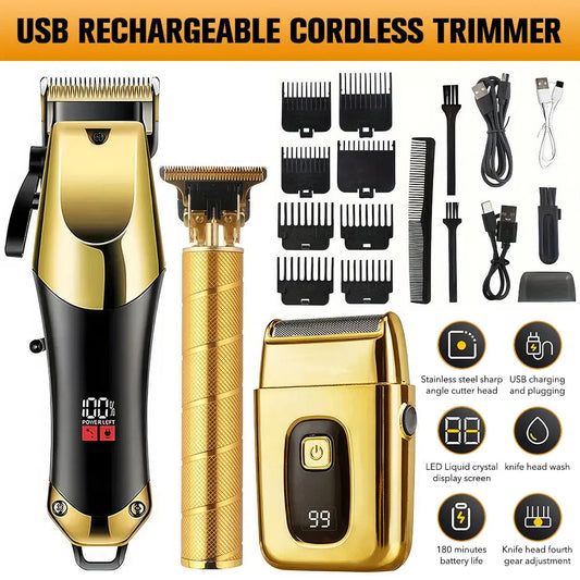 Professional Hair Clipper for Men, 3-piece Set, Beard Trimmer Shaver Set and Kit